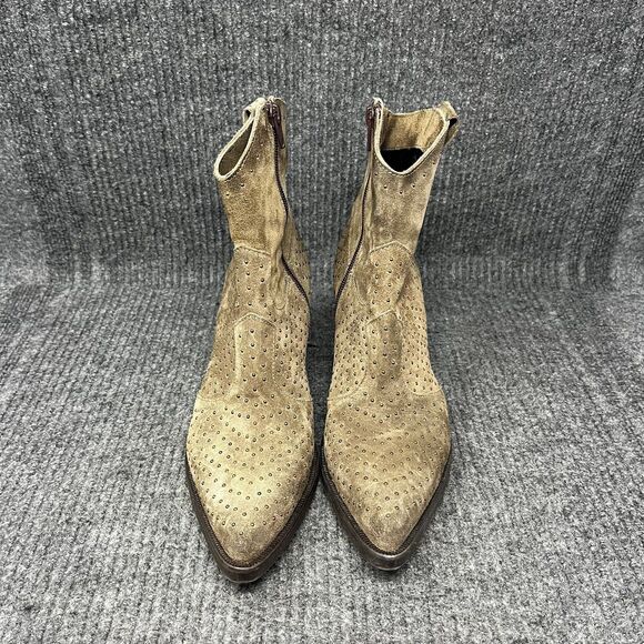 Emanuele Crasto Suede Studded Heeled Ankle Boots Side Zip Green Women’s 7.5 / 38 - Picture 2 of 8